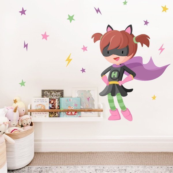 Sticker Super-héroïne avec cape - Produits de décoration pour filles courageuses