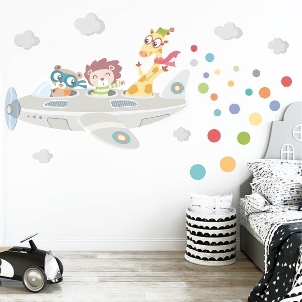 Vinyl-baby-Flugzeug mit tieren GRAU - Vinyl-kinder-baby