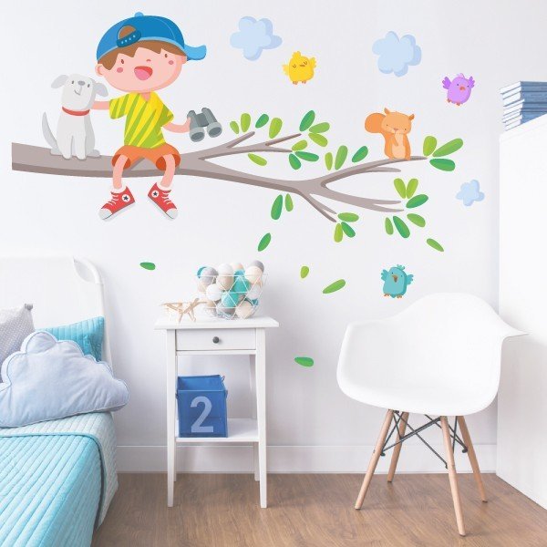 Sticker pour enfants - Garçon sur la branche d'arbre - Décoration des espaces pour enfants