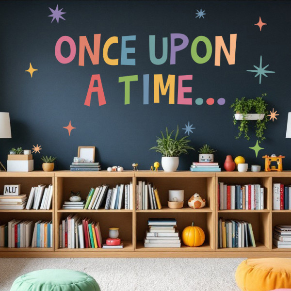 Kids wall sticker with Once upon a time phrase and stars for classroom and library decoration