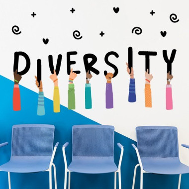 sticker educatif diversite mains lettres couleurs decoration classe ecole