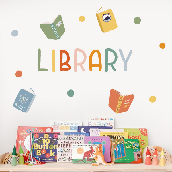 montessori library wall sticker school library word books educational decor