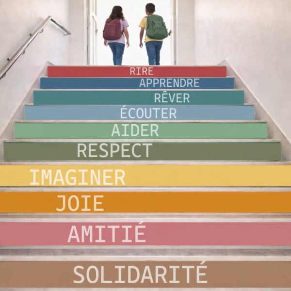 Autocollants pour escaliers scolaires – Des mots qui nous font grandir - Couleurs terre