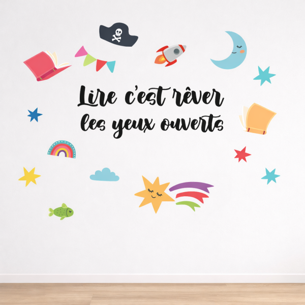 Stickers décoratifs pour écoles et bibliothèques pour enfants | Lire, c’est rêver