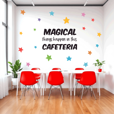 Magical things happen in this dining room - Stickers to school Choose language!