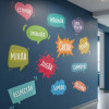 Vinil educatiu amb bafarades motivadores estil còmic per decorar aules i espais educatius