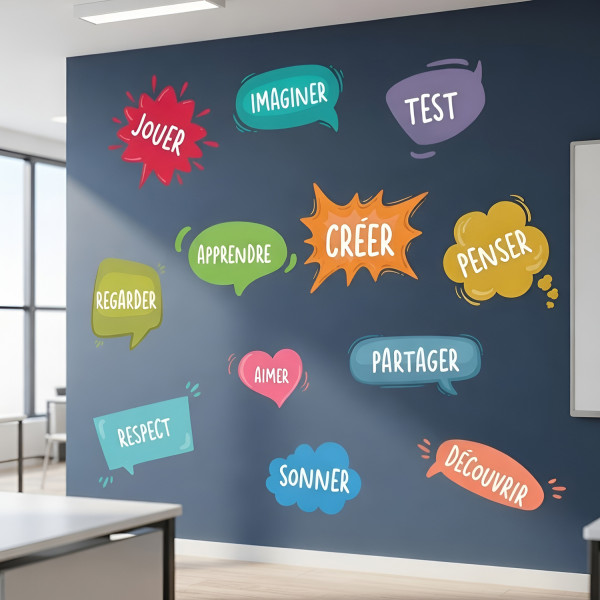 Sticker mural éducatif avec bulles de bande dessinée motivantes pour décorer salles de classe et écoles