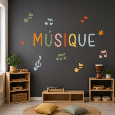 Sticker décoratif avec le mot Musique + notes de musique