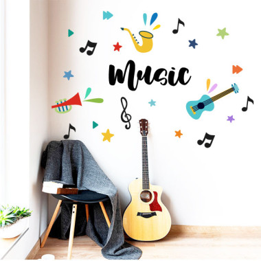 Music Classroom Sticker - Music with Accessories. Choose a Language!