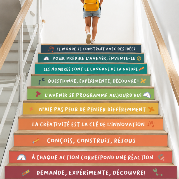 Décoration pour les escaliers des instituts et des collèges. Phrases STEAM