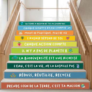 Décoration des escaliers scolaires - Phrases de respect pour la nature