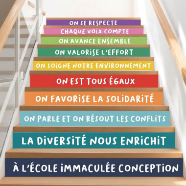 Stickers personnalisables pour les escaliers. Dans mon établissement... (Couleurs vives)