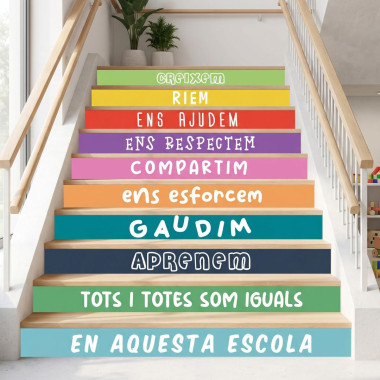 Trieu idioma! Pack de 10 esglaons de colors - Normes de convivència escolar - Decoració d'escales