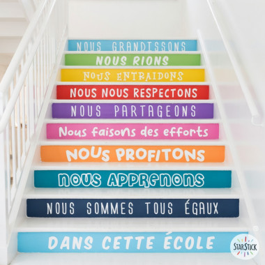 Choisissez la langue! Pack de 10 marches colorées - Règles de coexistence scolaire - Décoration d'escalier