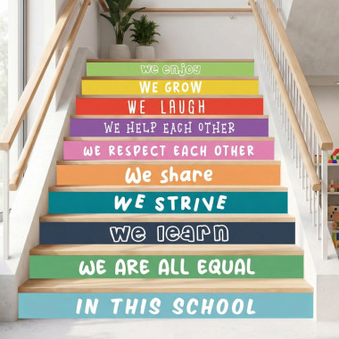 Choose language! Pack of 10 colored steps - School coexistence rules - Stair decoration