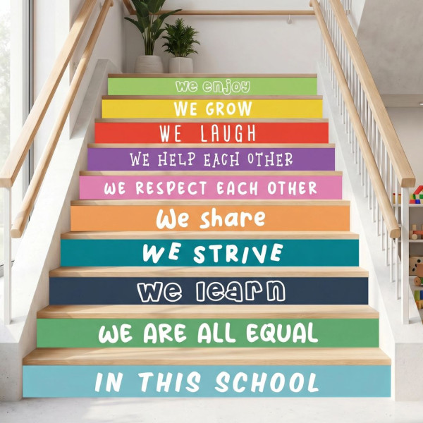 Choose language! Pack of 10 colored steps - School coexistence rules - Stair decoration