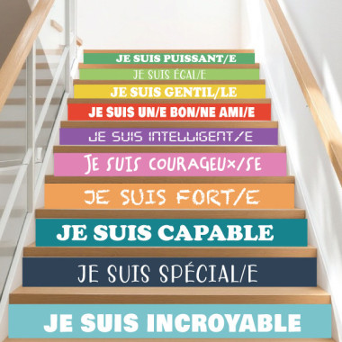 Stickers pour escaliers d’écoles. Messages d’estime de soi