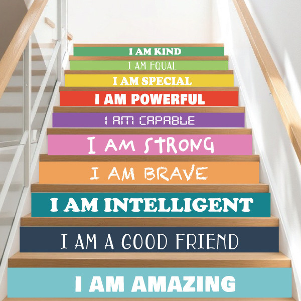 Stickers for school stairs. Messages of self-esteem and self-improvement