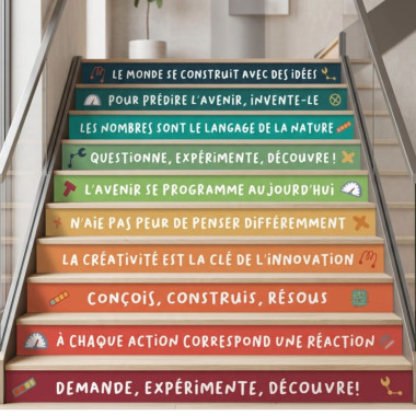 Décoration pour les escaliers des instituts et des collèges. Phrases STEAM