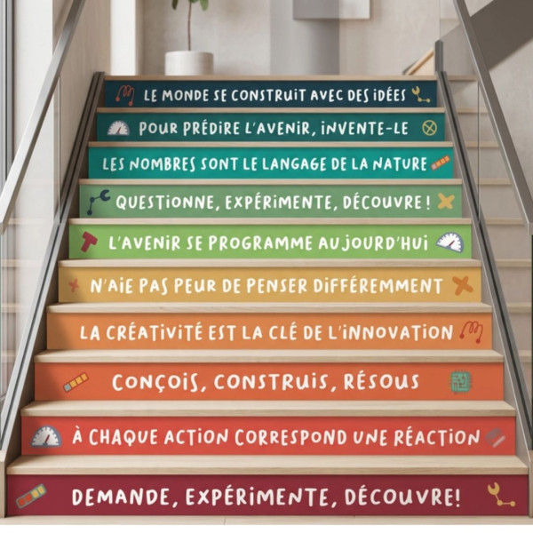 Décoration pour les escaliers des instituts et des collèges. Phrases STEAM