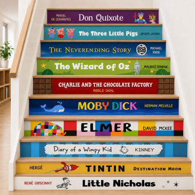 Decorative Stickers for School Staircases - Book and Story Titles