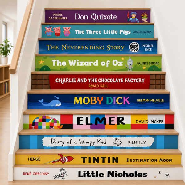 Decorative Stickers for School Staircases - Book and Story Titles
