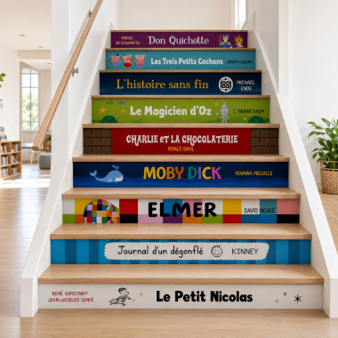 Stickers décoratifs pour escaliers d'école - Titres de livres