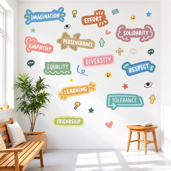 Educational sticker about values and motivation in soft colours