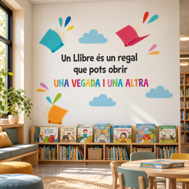 Vinils per decorar escoles i biblioteques | Adhesiu mural “Un llibre és un regal”