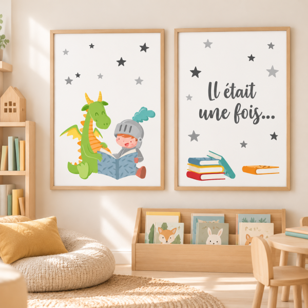 Pack de 2 affiches éducatives pour écoles - Dragon et chevalier lisant