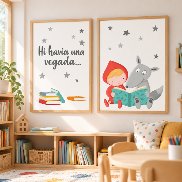 Pack de 2 làmines educatives per a escoles - La Caputxeta i el llop