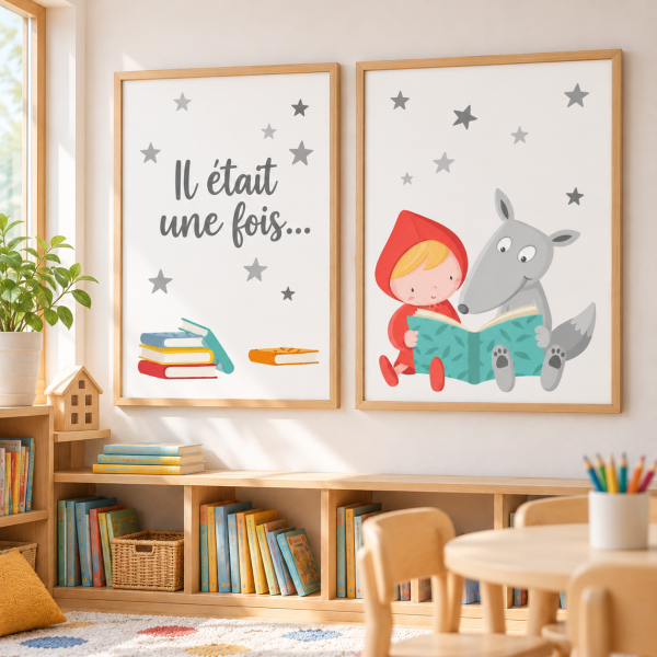 Pack de 2 affiches éducatives pour écoles - Le Petit Chaperon rouge et le loup