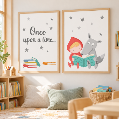Set of 2 Educational Prints for Schools - Little Red Riding Hood and the Wolf