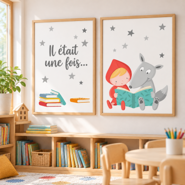 Pack de 2 affiches éducatives pour écoles - Le Petit Chaperon rouge et le loup