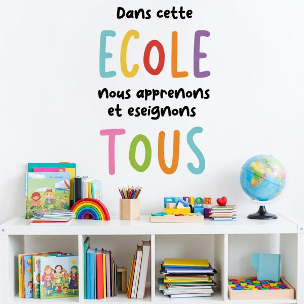 Choisissez la langue! Dans cette école nous apprenons - Stickers décoratifs style Montessori