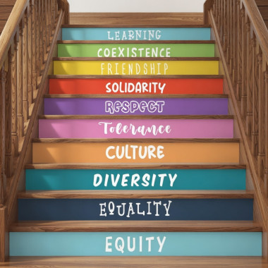 Stair decals with messages about social relationships